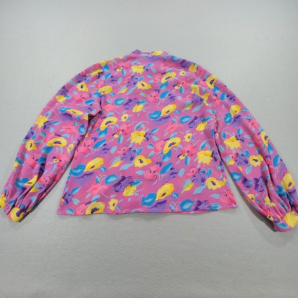 Vintage Puccini Tie Neck Floral Blouse Pink Floral Long Sleeve Retro Women's M - Picture 9 of 9